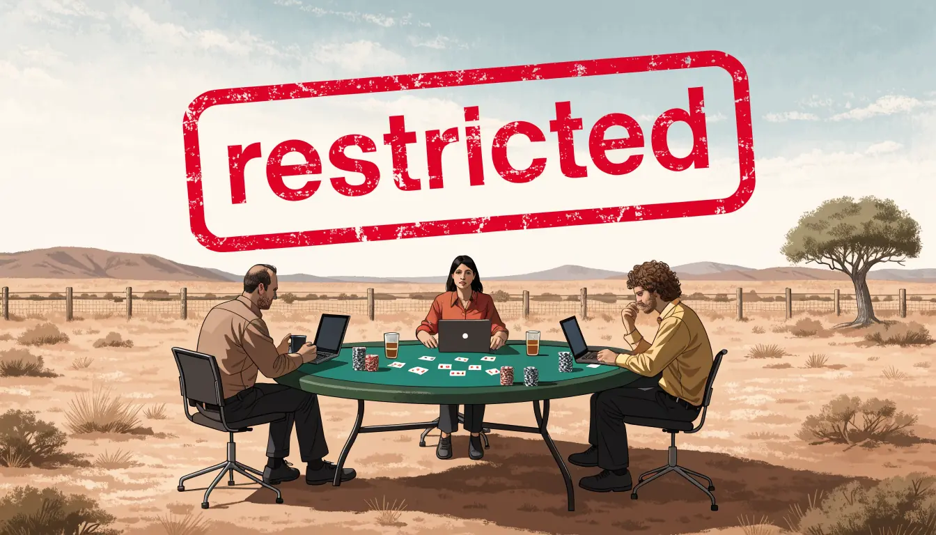 Virtual poker table with restricted stamp over Australian outback