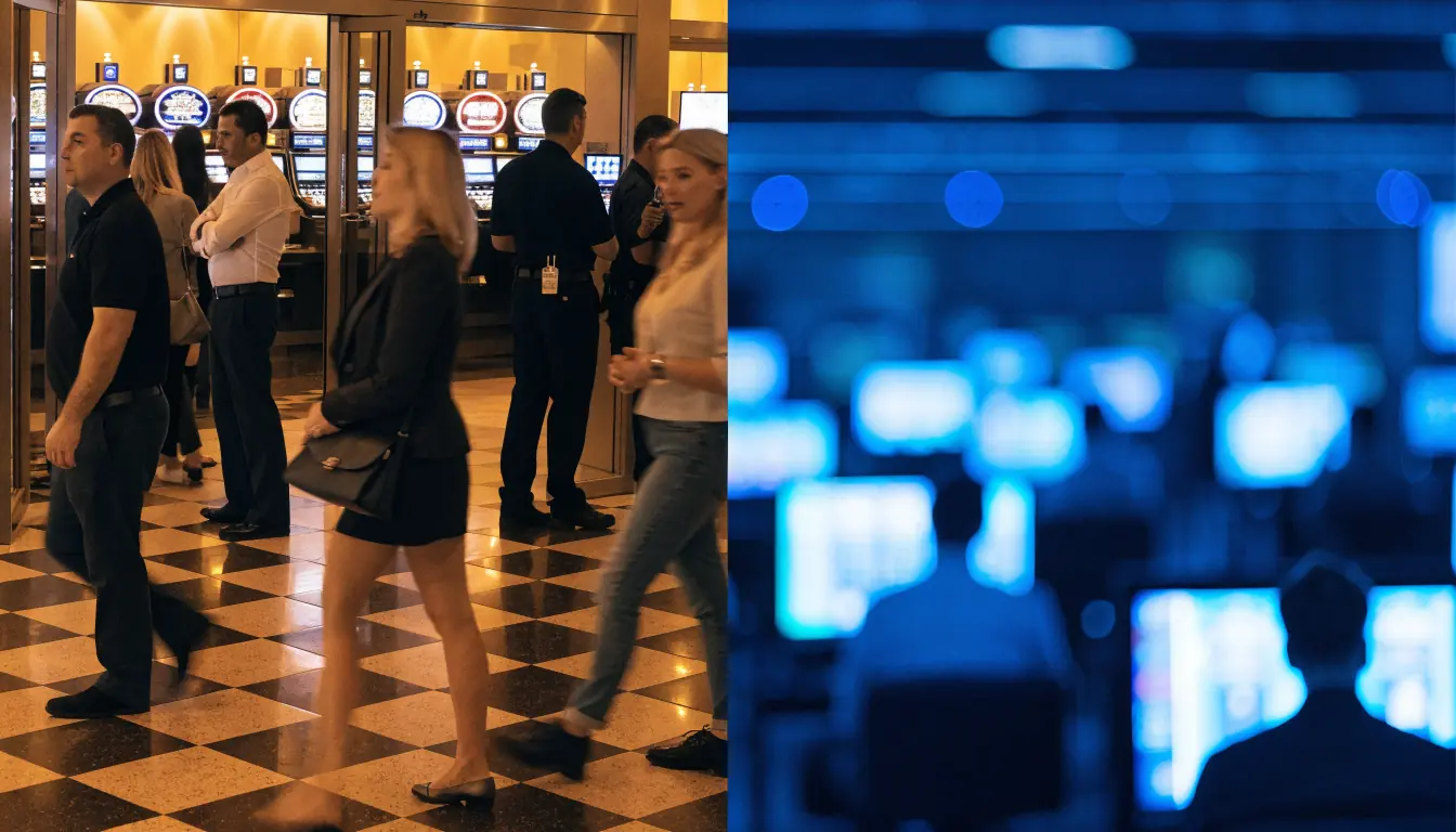 Split view of Melbourne casino and offshore server room